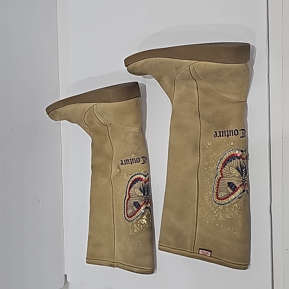 Juicy Couture Bedazzled Butterfly Tall Suede Boots Size 7